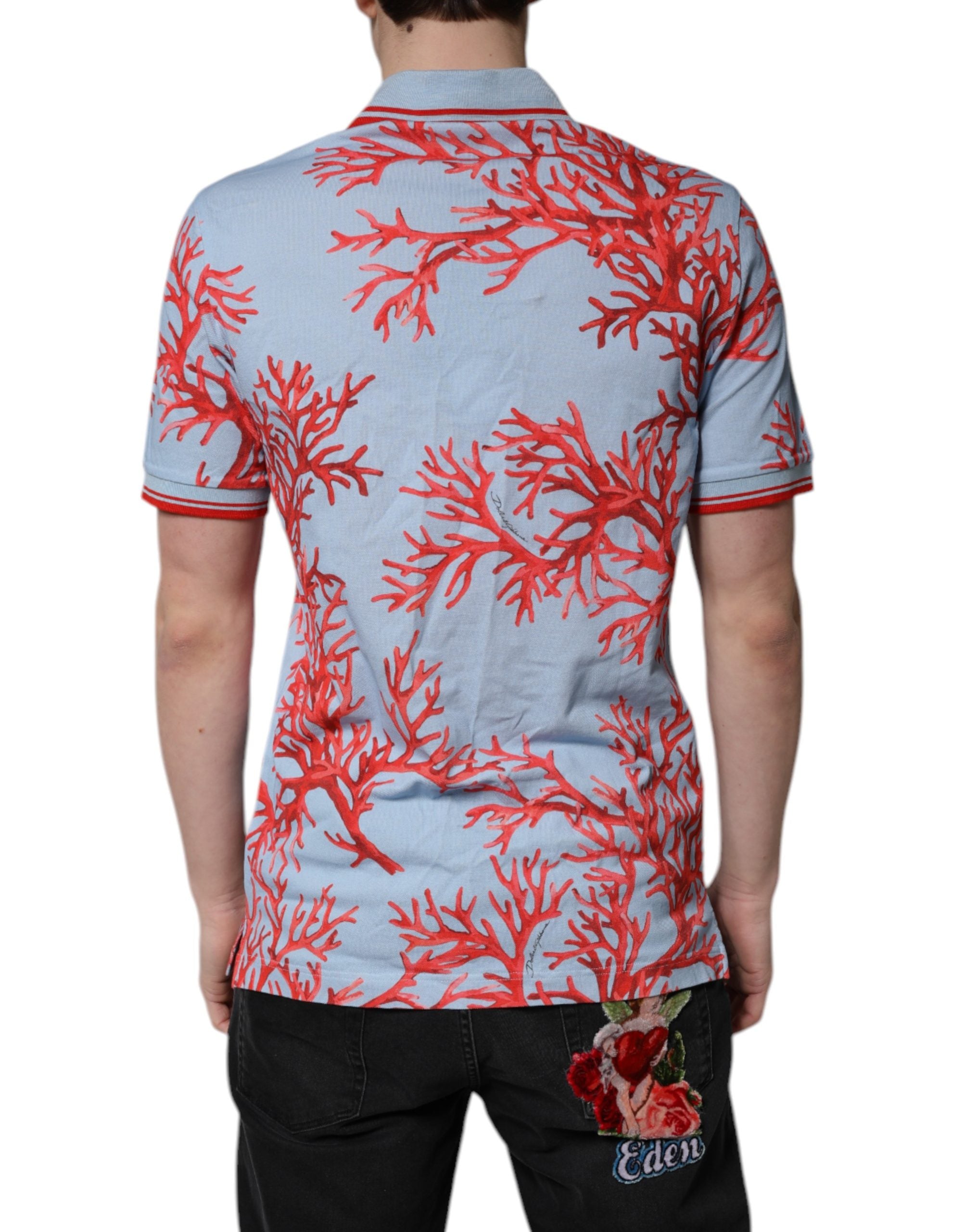 LightBlue Coral Cotton Collared Polo  T-shirt