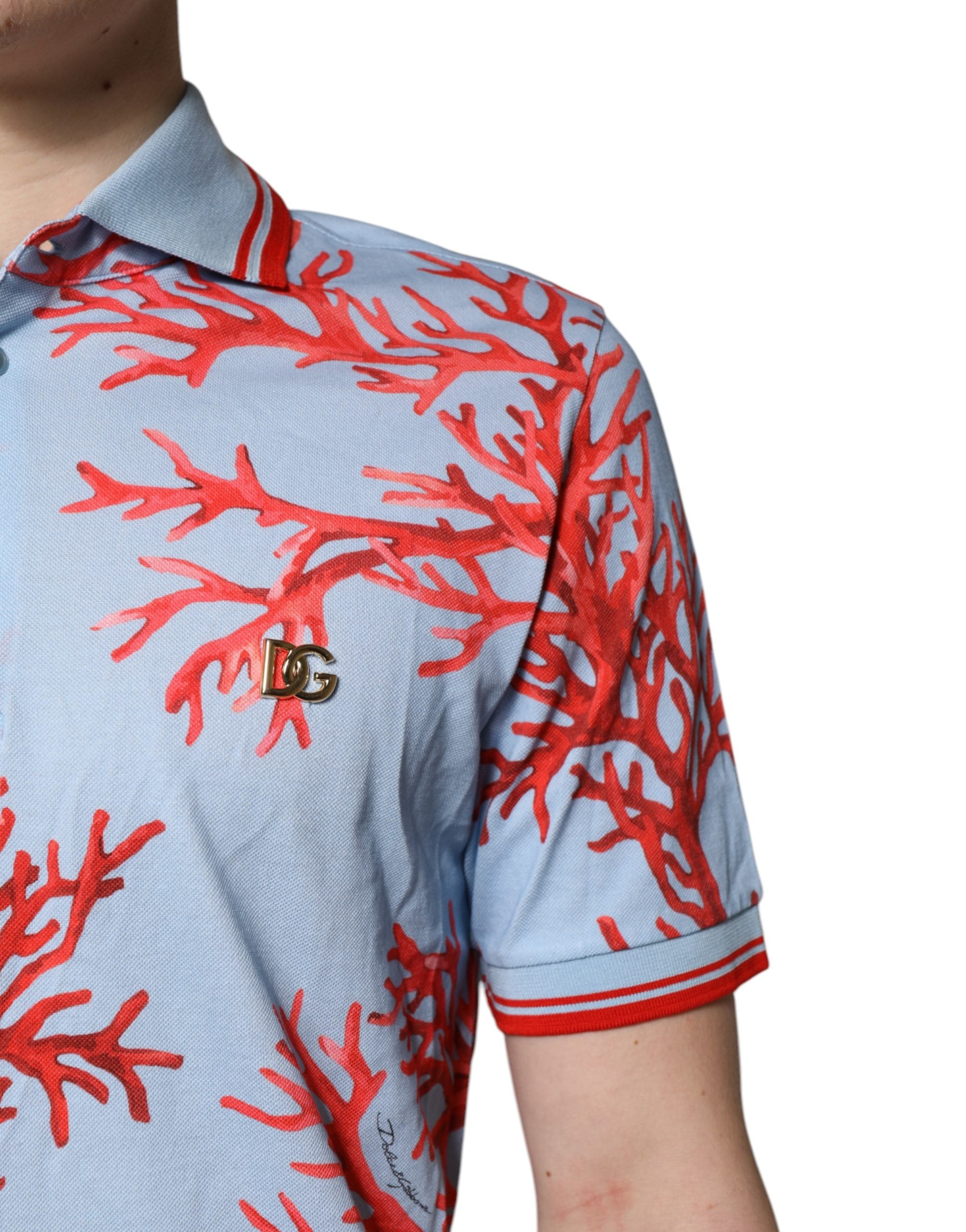 LightBlue Coral Cotton Collared Polo  T-shirt