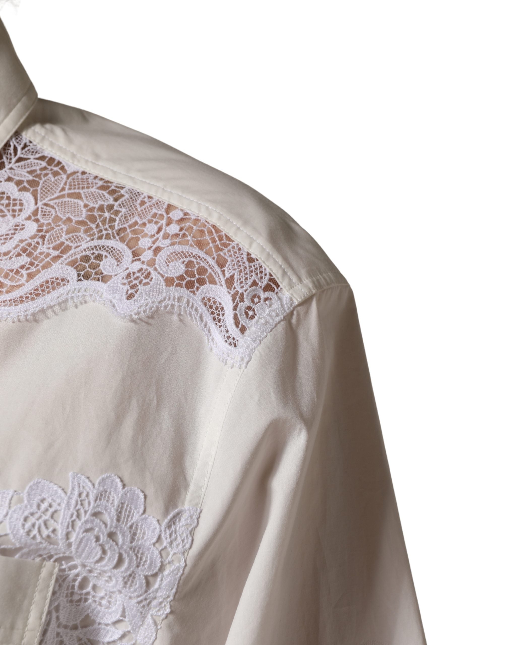 White Cotton Lace Trim Long Sleeves Jumpsuit