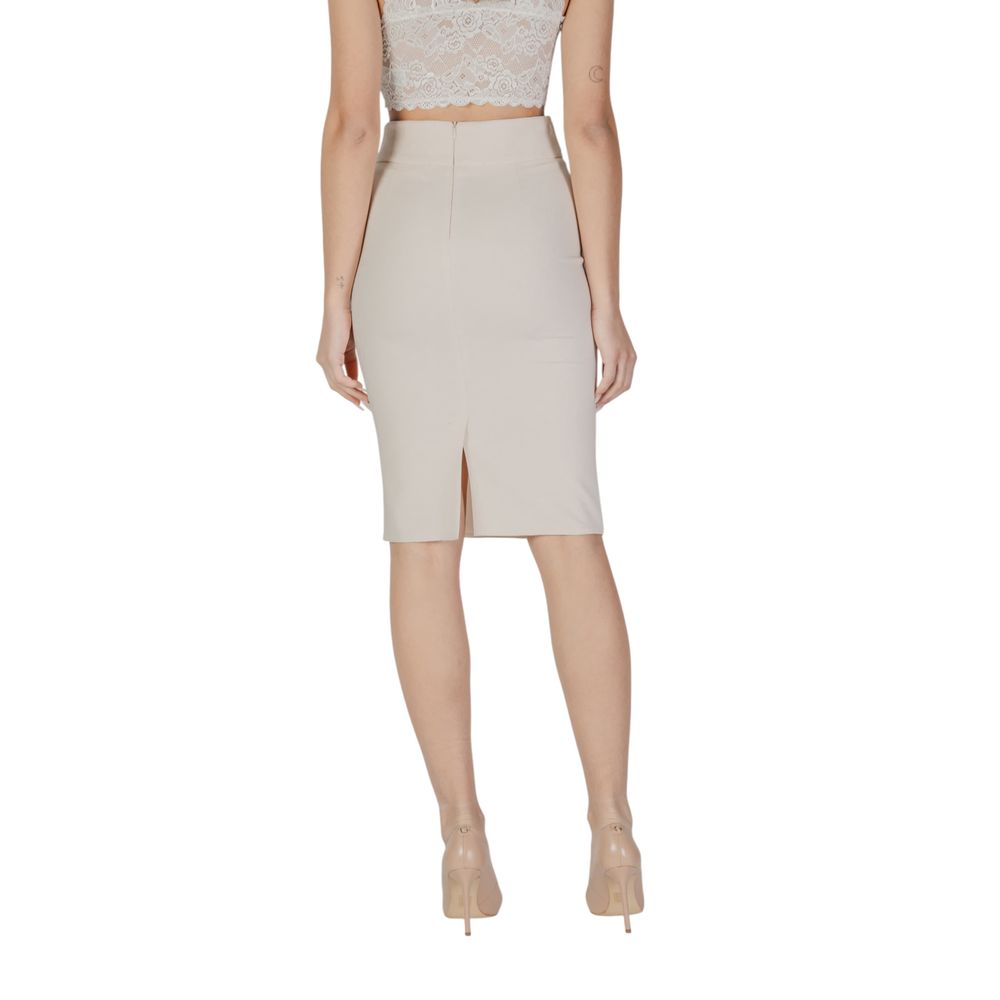 Beige Polyester Midi Skirt