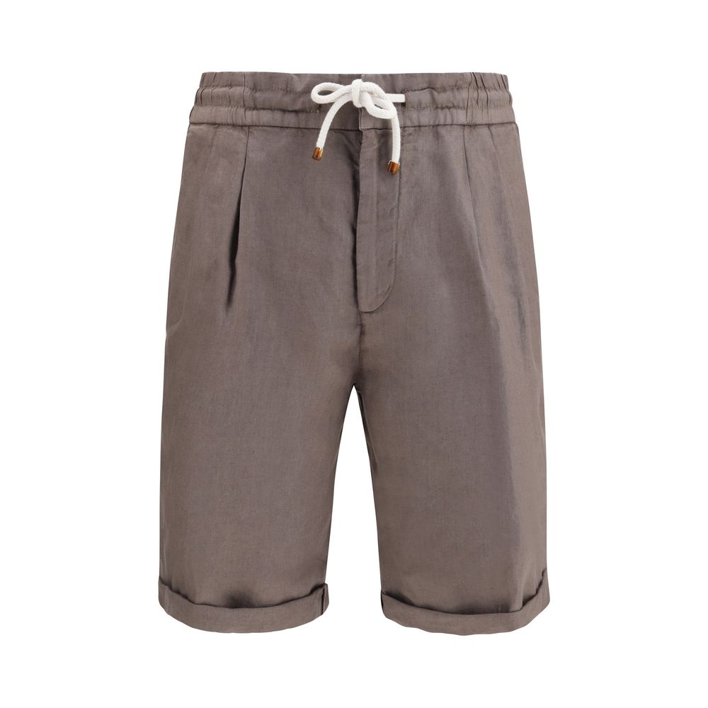 Brown Linen Bermuda Shorts