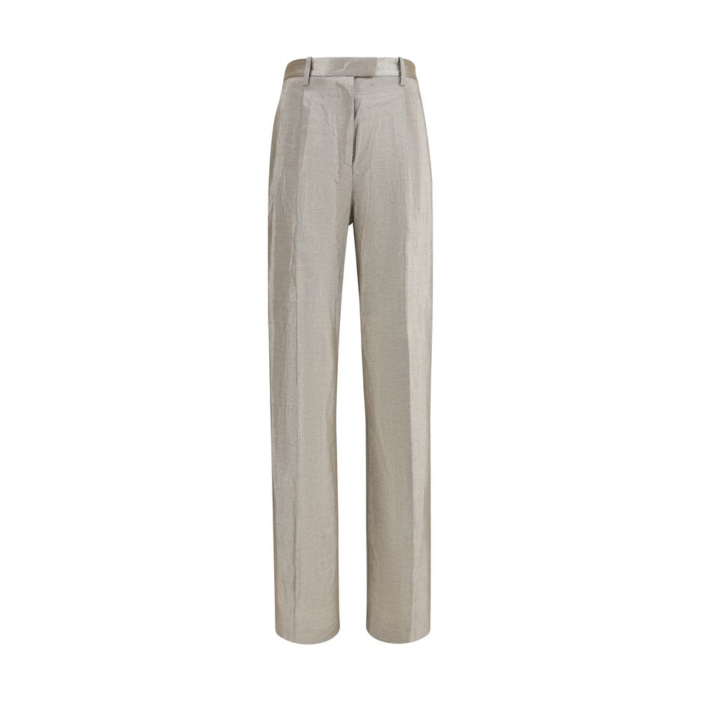 Silver Polyester Casual Pants