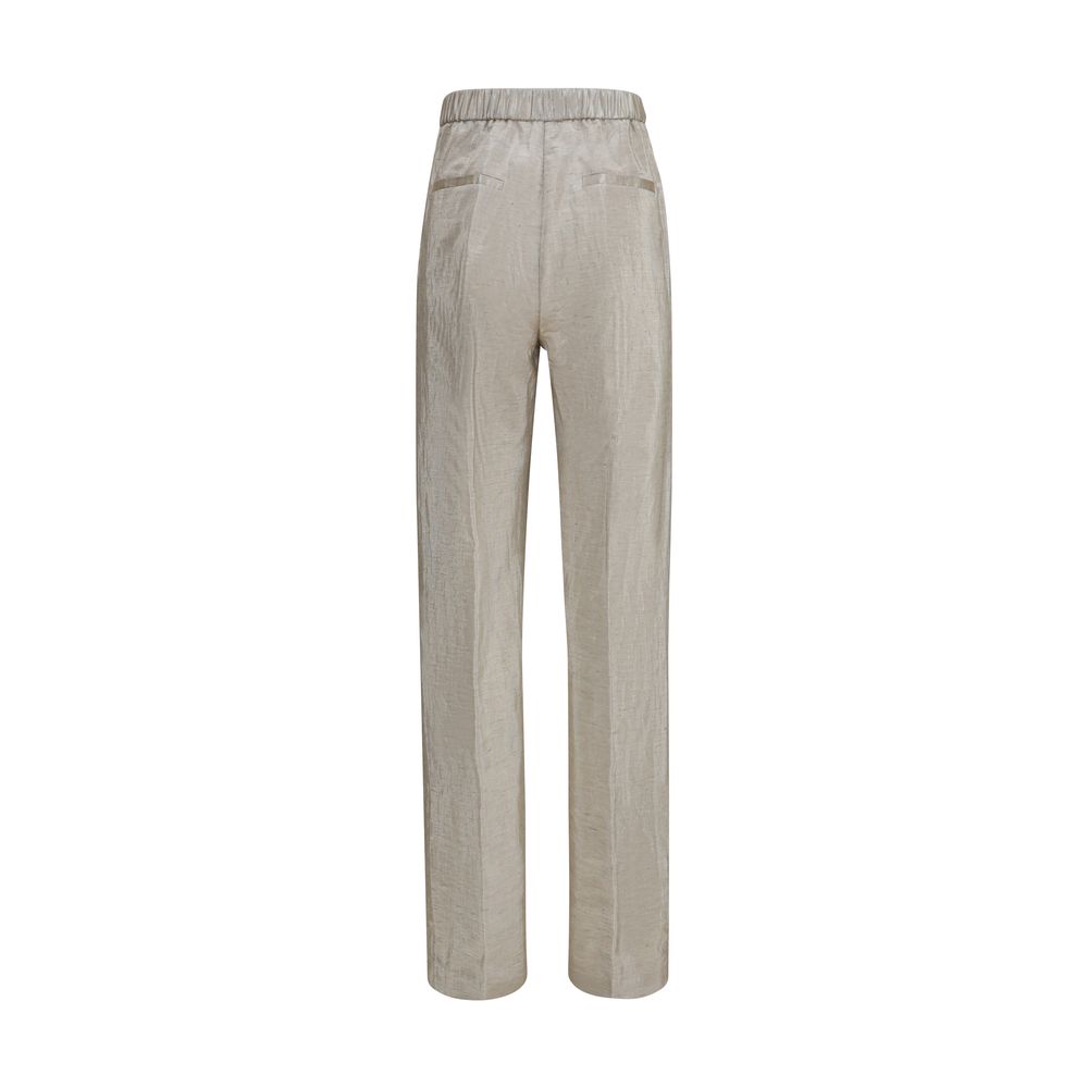 Silver Polyester Casual Pants