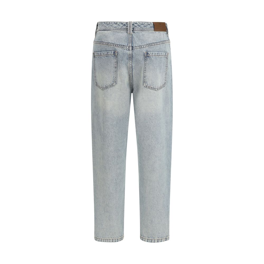 Blue Cotton Straight-Leg Jeans