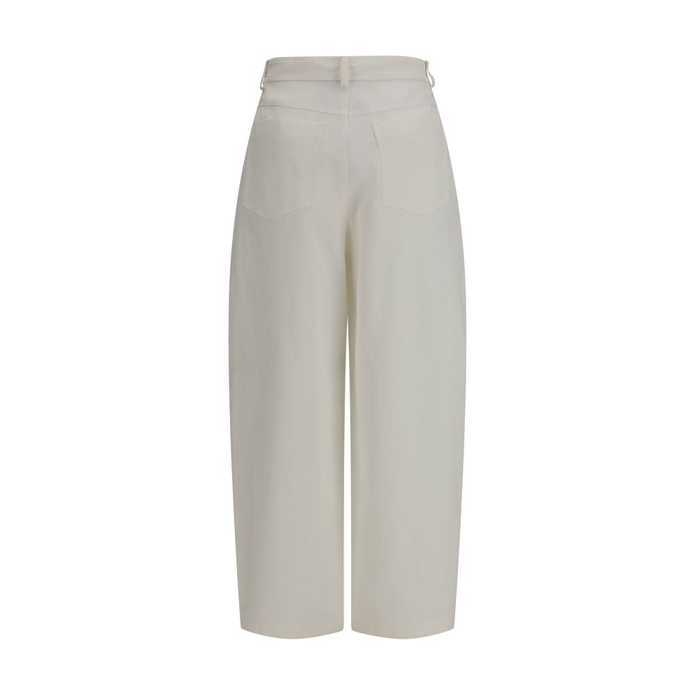 Beige Silk Casual Pants