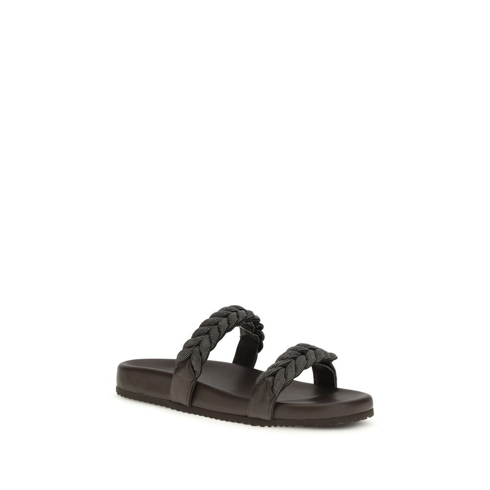 Brown Calf Leather Bos Taurus Flat Sandals