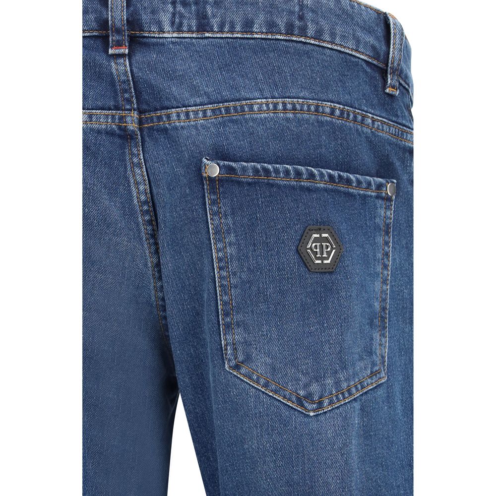Blue Cotton Straight-Leg Jeans