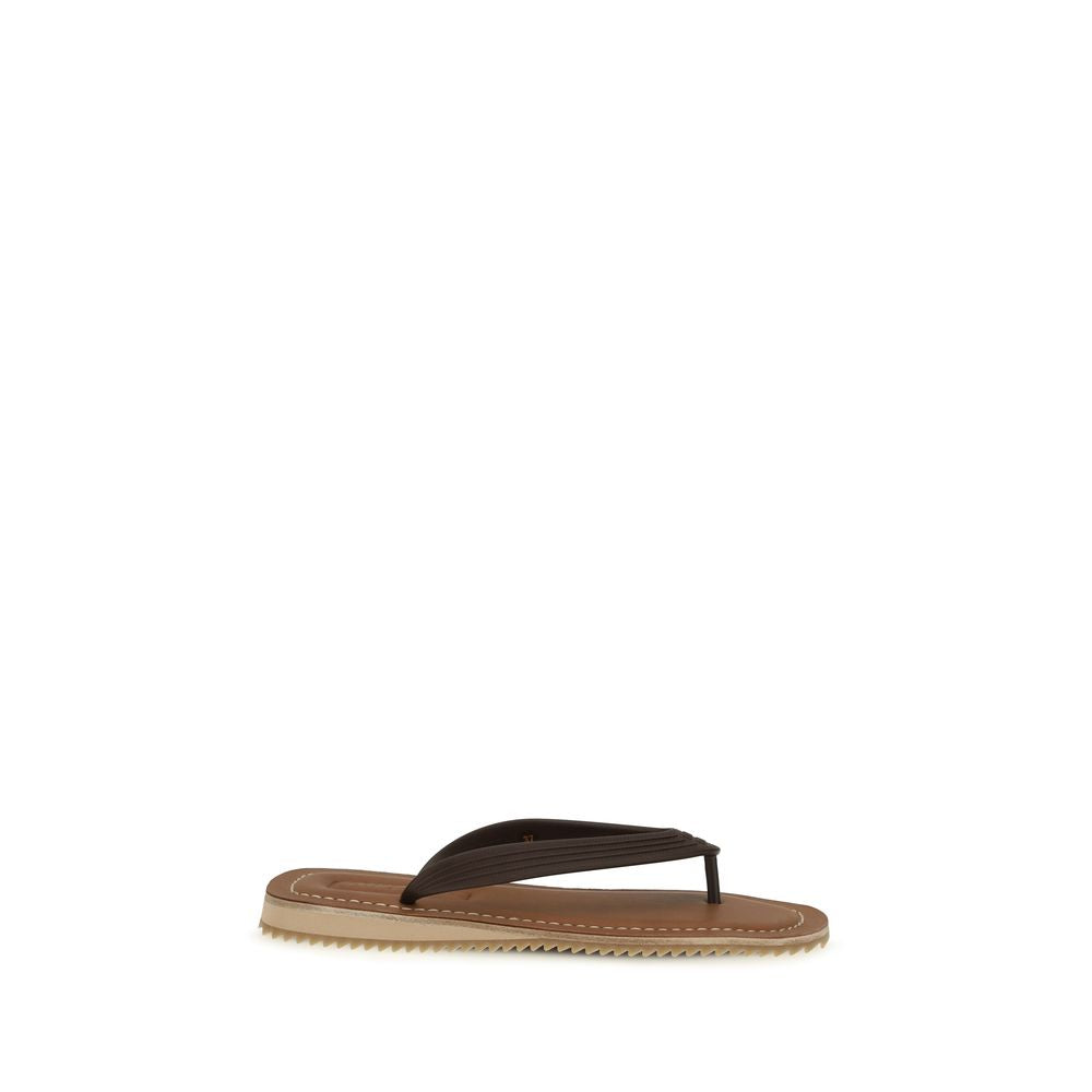 Brown Calf Leather Bos Taurus Flip-Flop Sandals