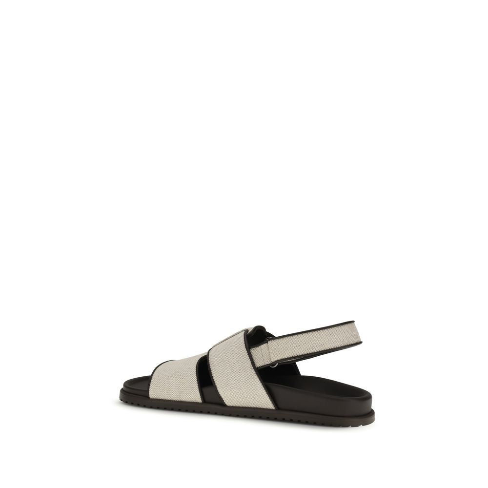 Beige Calf Leather Bos Taurus Flat Sandals
