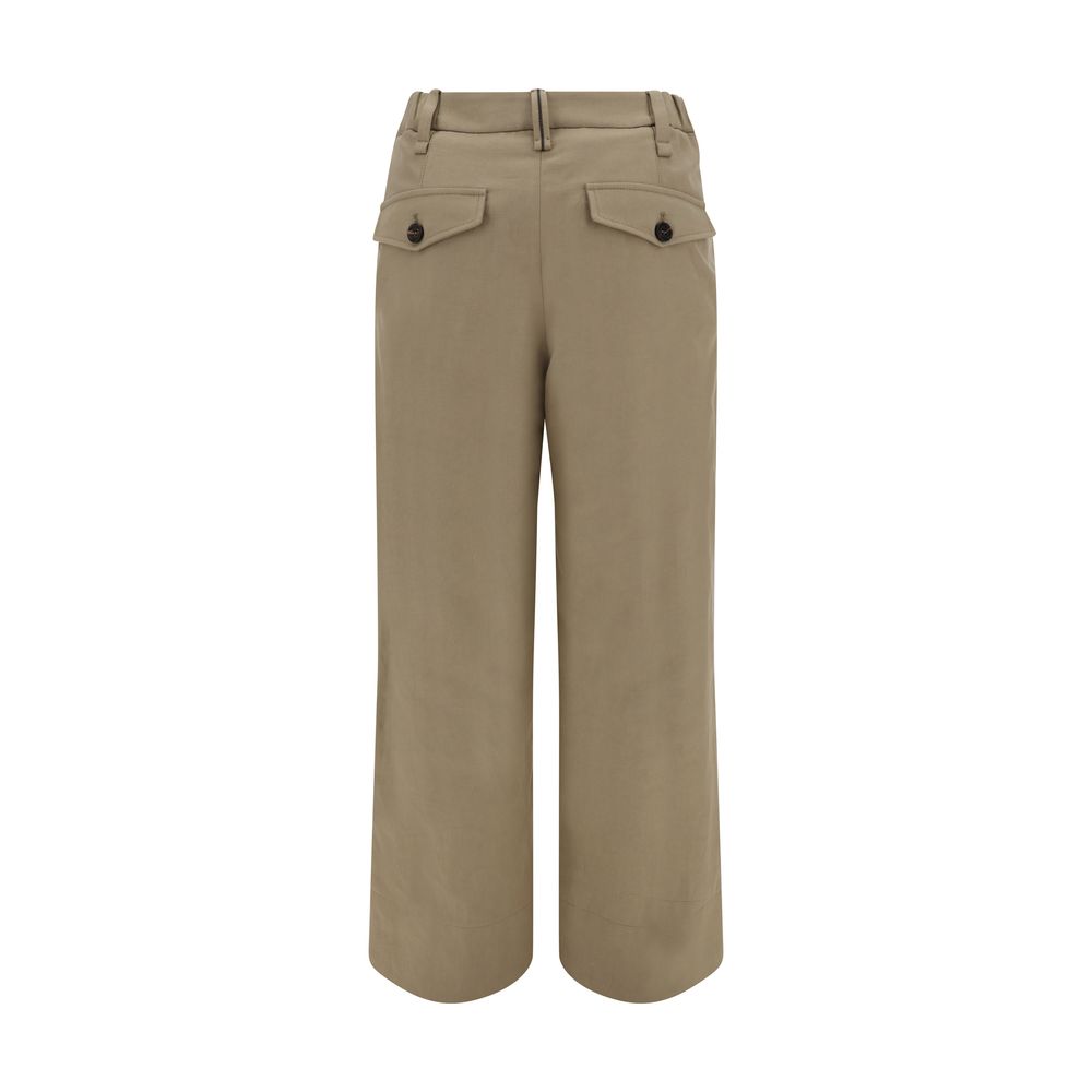 Beige Cotton Casual Pants