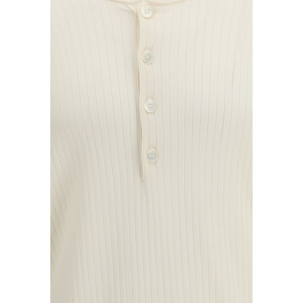 Beige Cotton Long Sleeve T-Shirt