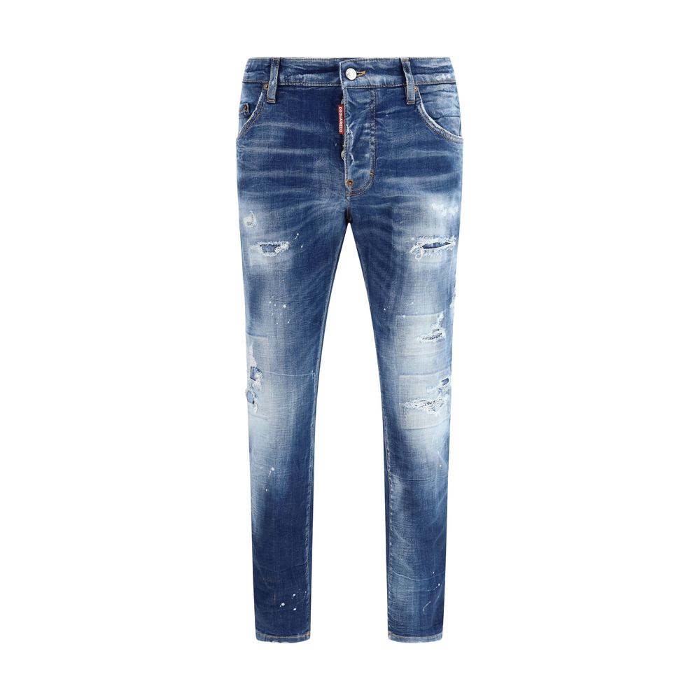 Blue Cotton Straight-Leg Jeans