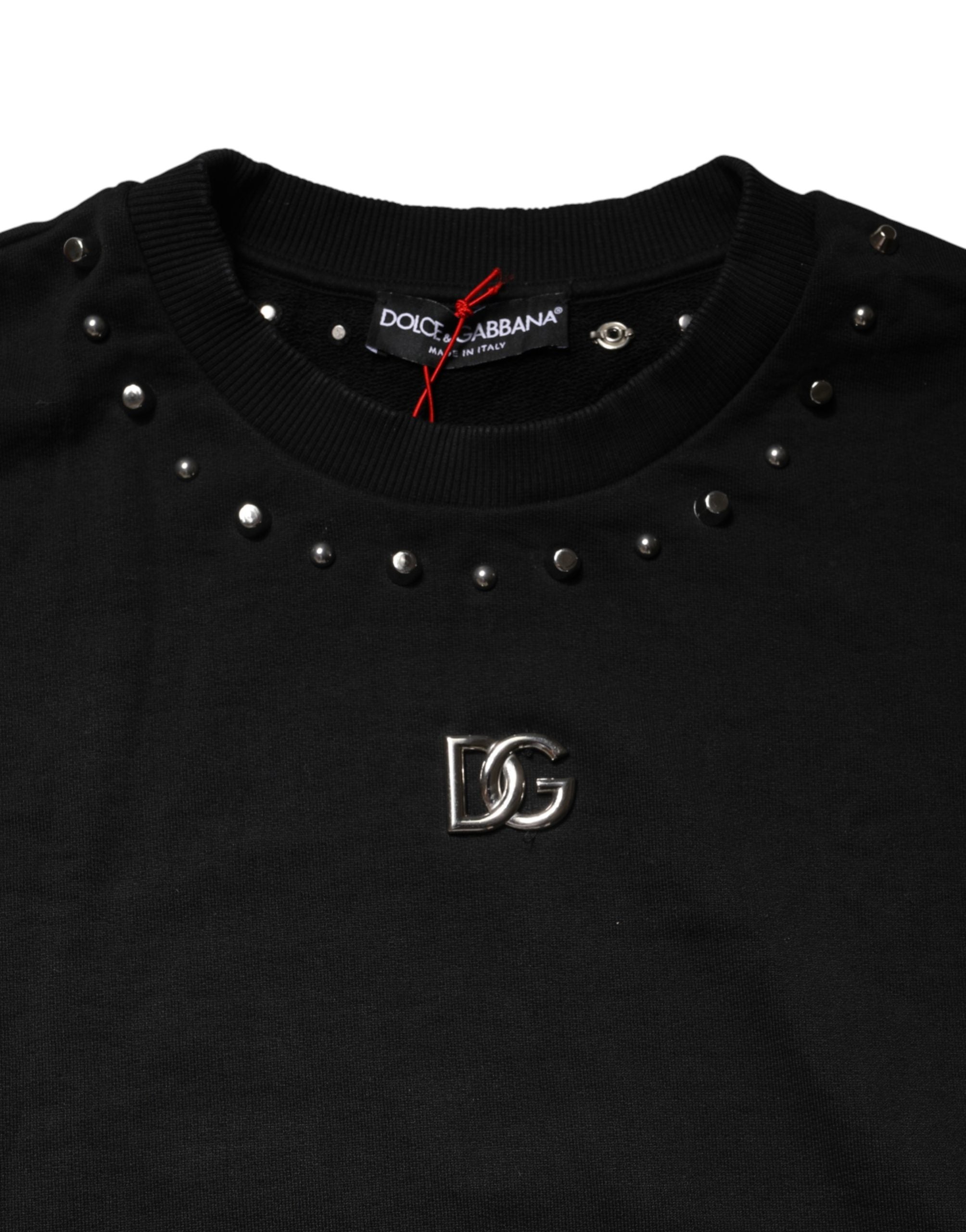 Black Embellished Cotton Sweatshirt Sweater