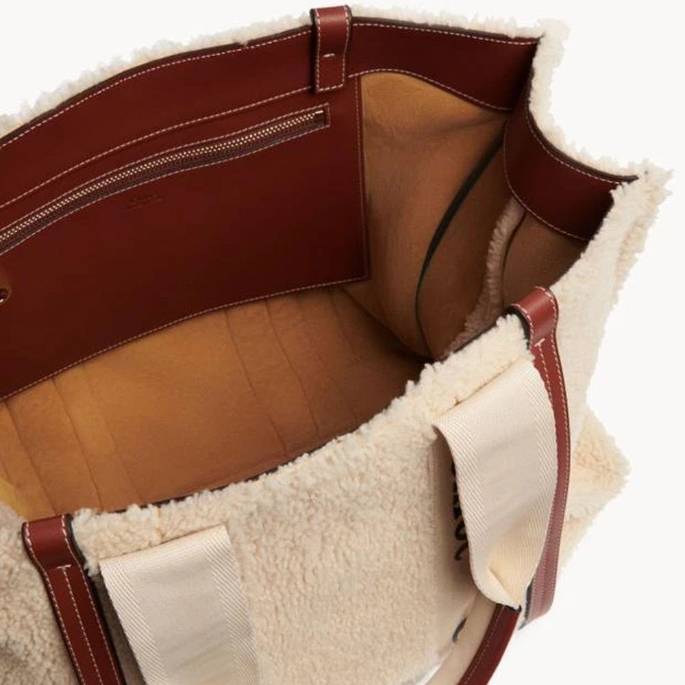 Beige Lamb Fur Tote Bag