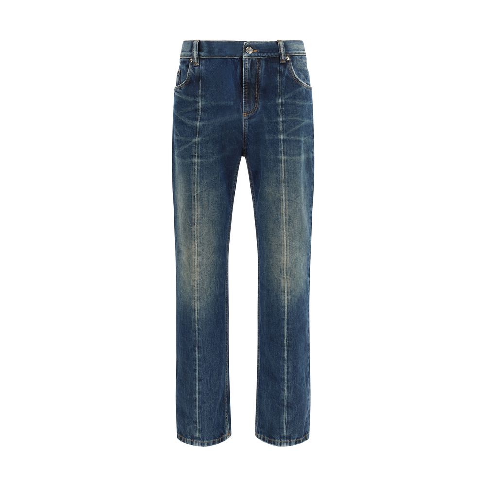Blue Cotton Straight-Leg Jeans