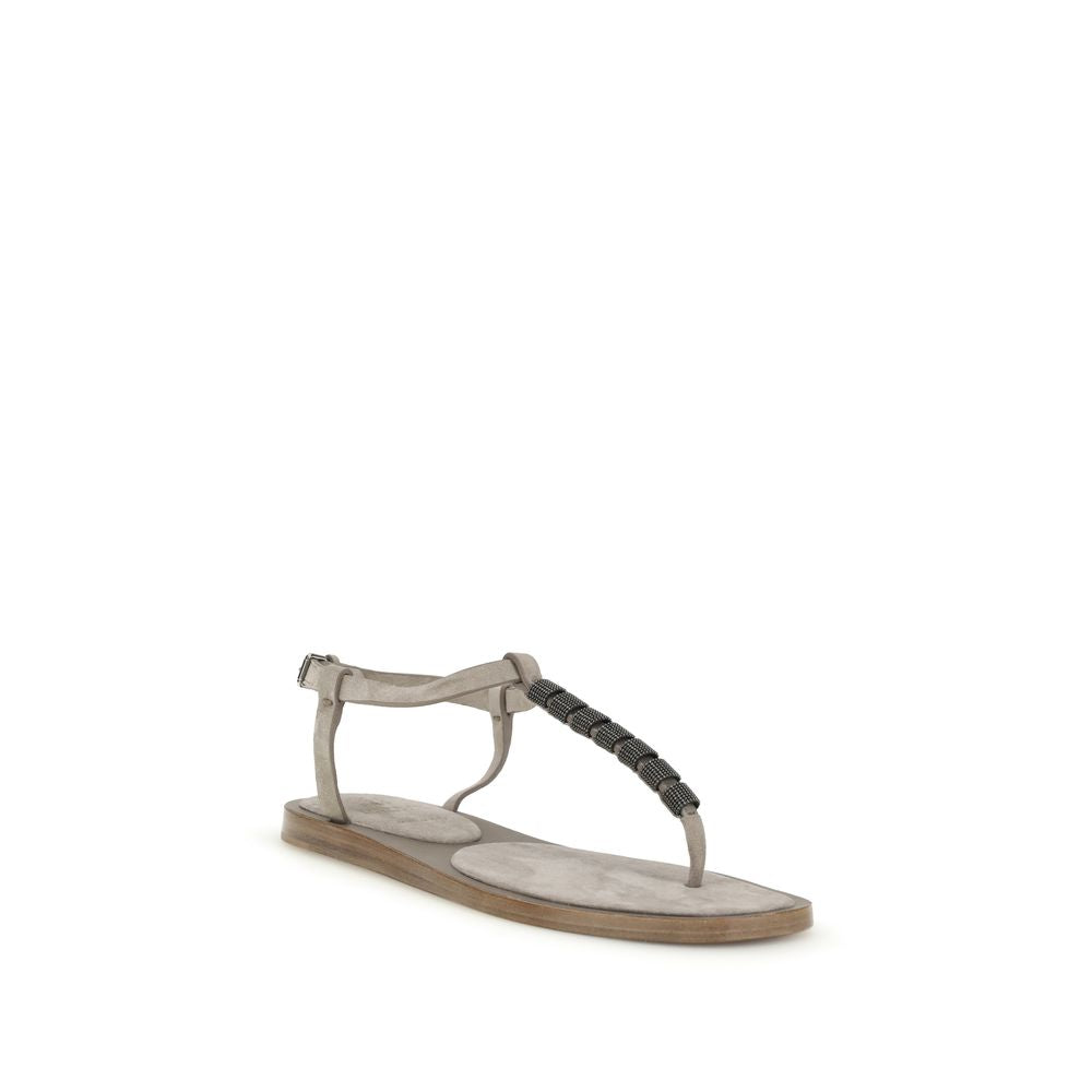 Beige Calf Leather Bos Taurus Flat Sandals