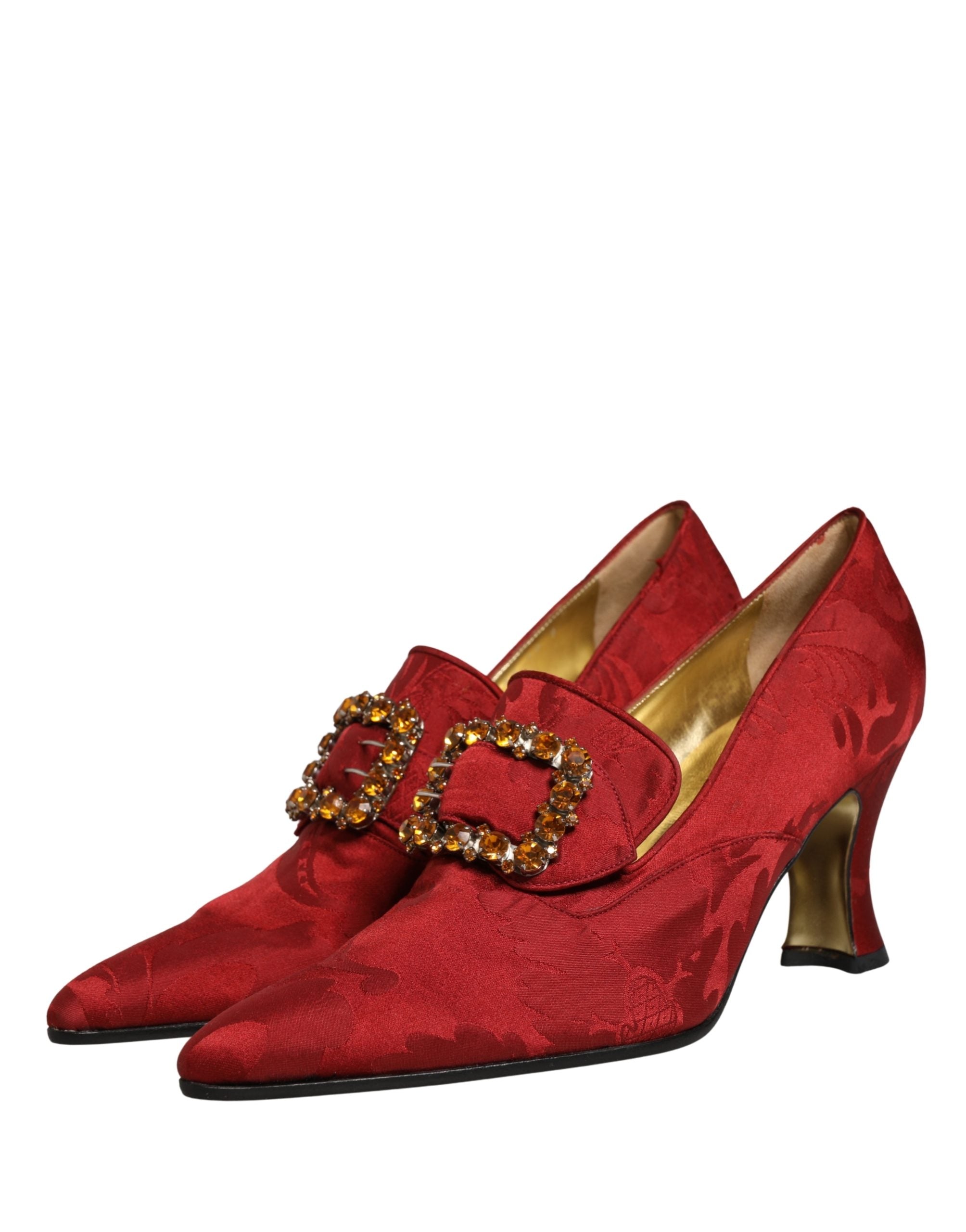 Red Brocade Crystal High Heel Pumps Shoes