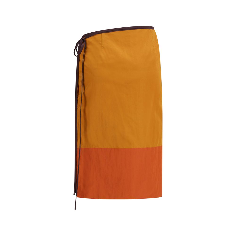 Orange Nylon Midi Skirt