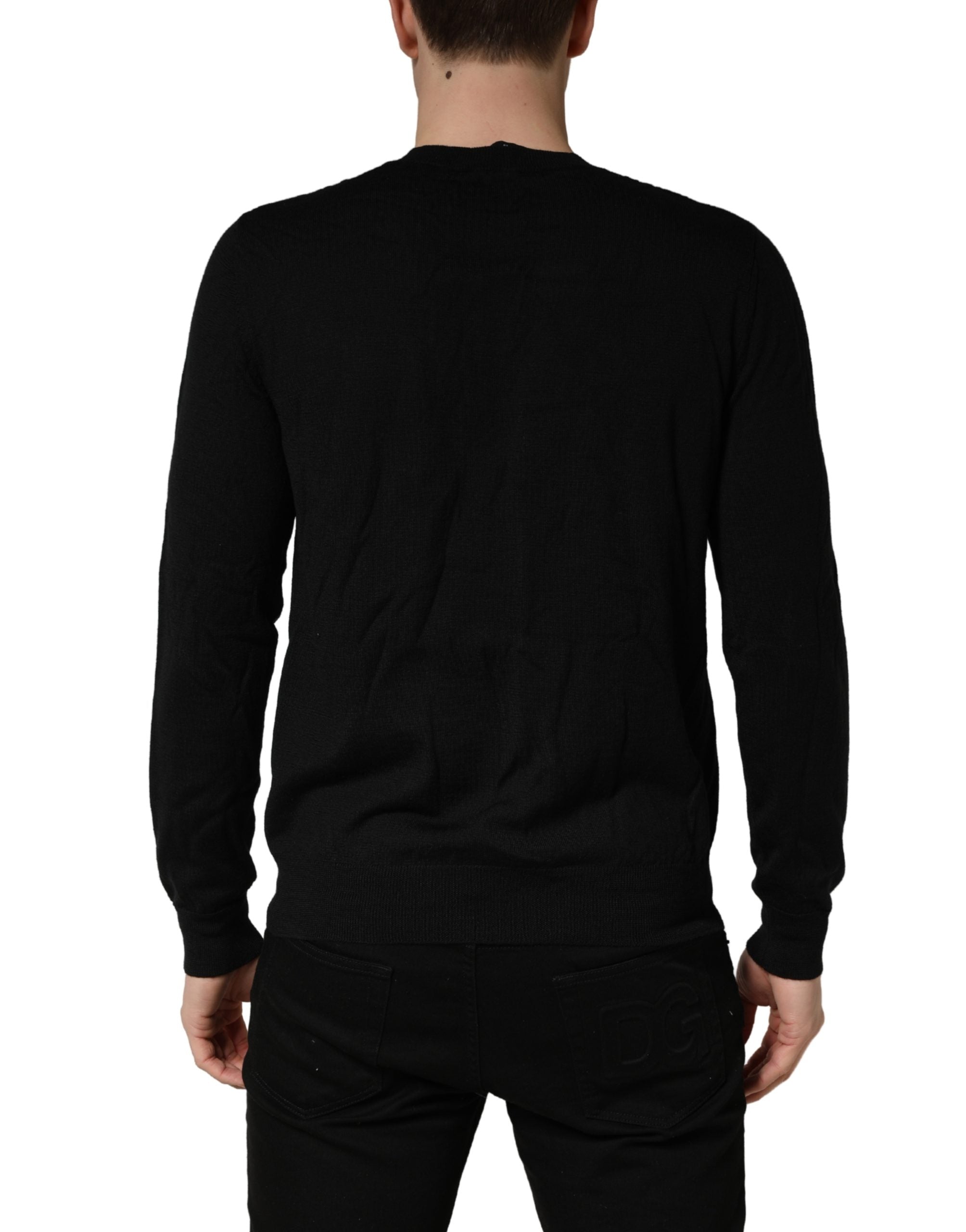 Black Logo Knitted Crew Neck Men Pullover Sweater