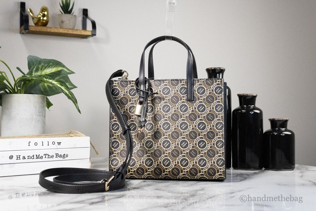 Marc Jacobs Mini Grind Signet Printed Leather Crossbody Tote Handbag Purse