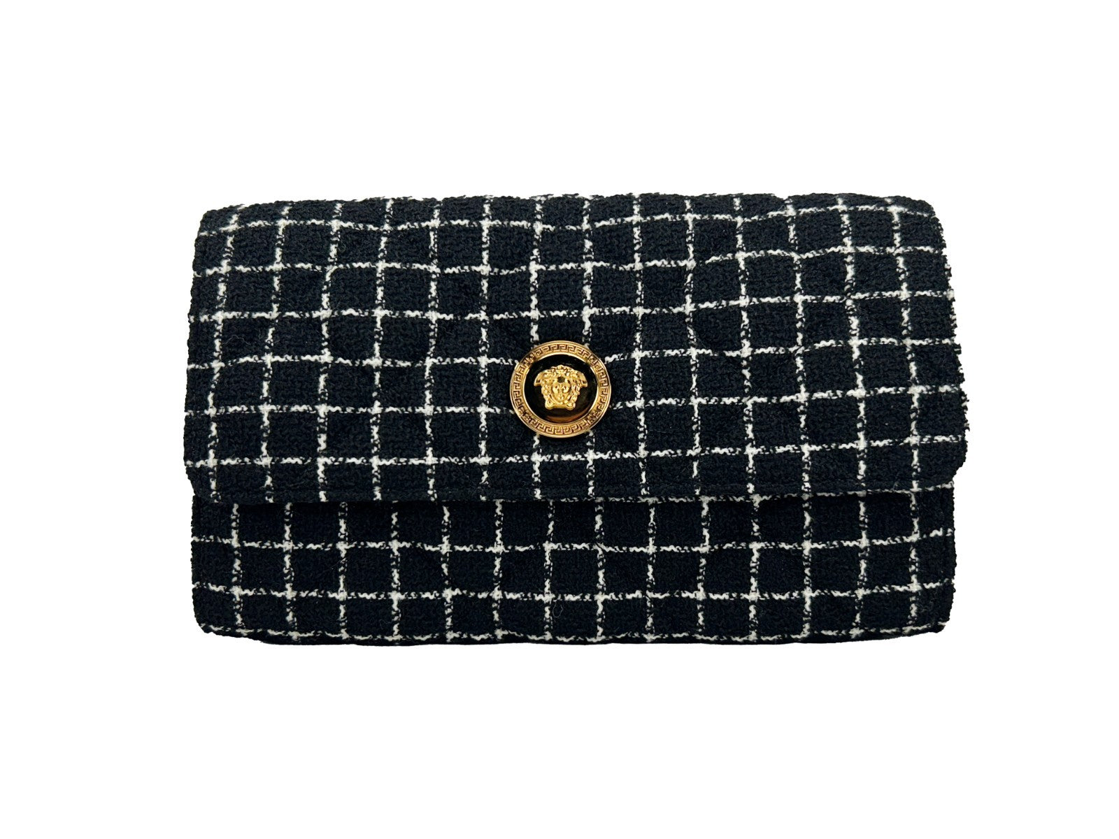 Versace Wallet On A Chain Fabric Black Crossbody Bag