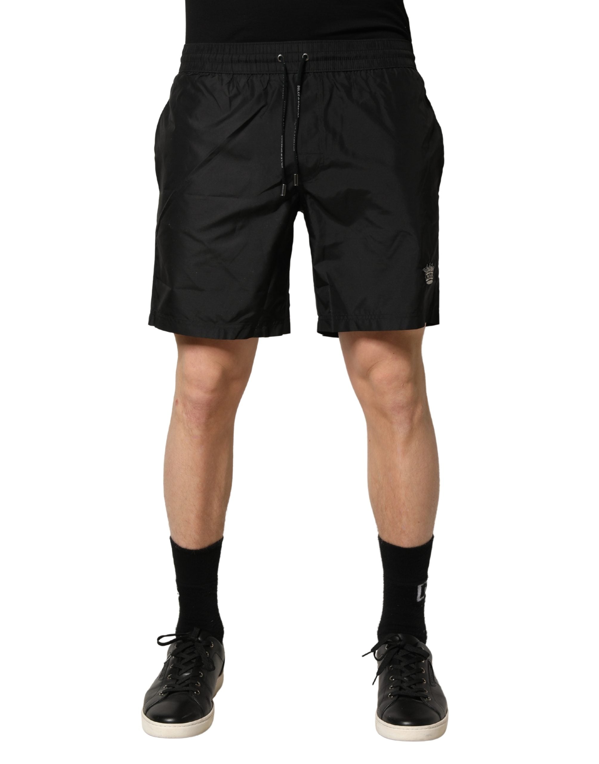 Black Polyester Drawstring Men Shorts Swimwear