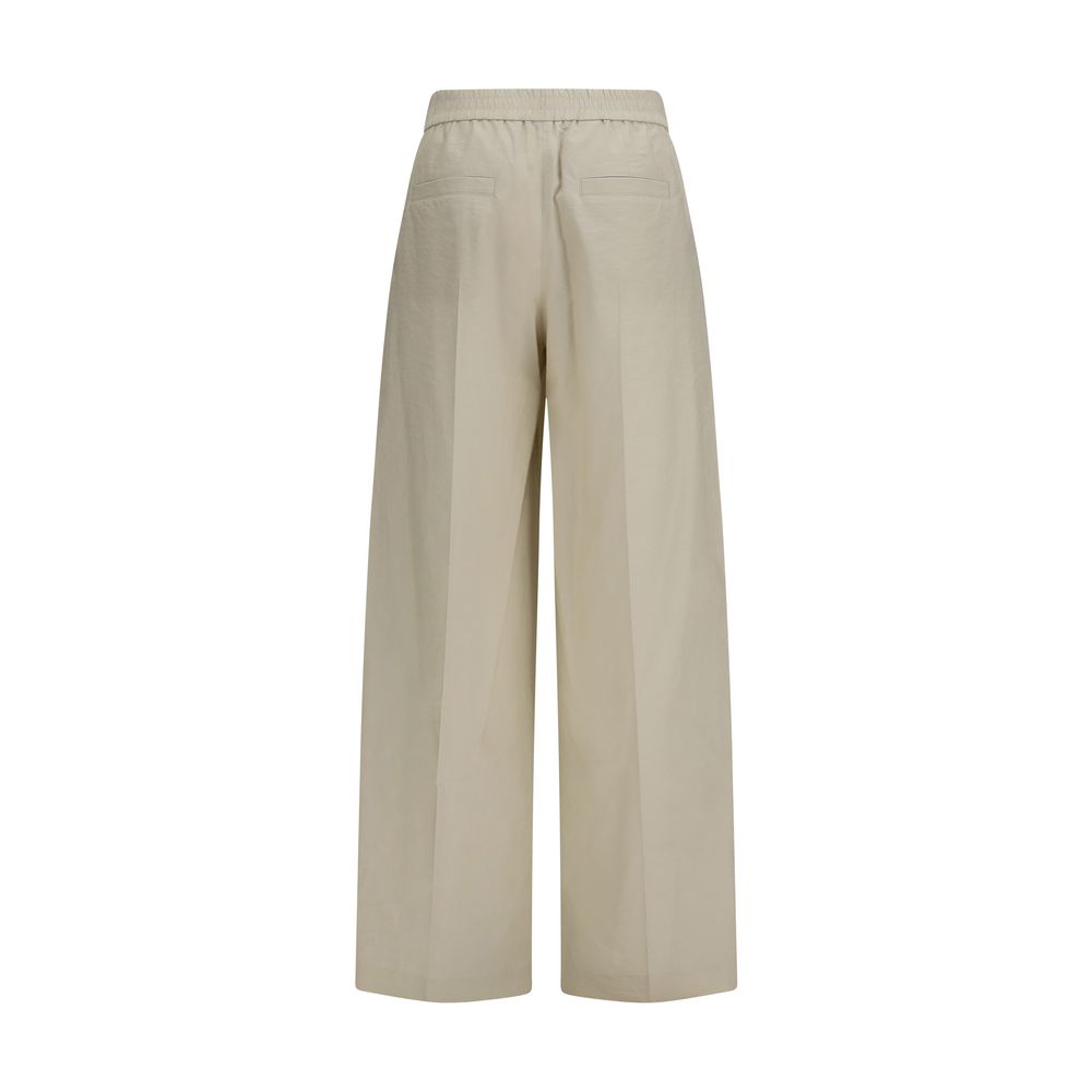 Beige Cotton Casual Pants