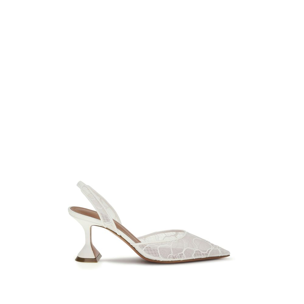 White Fabric Mid Heel Pumps