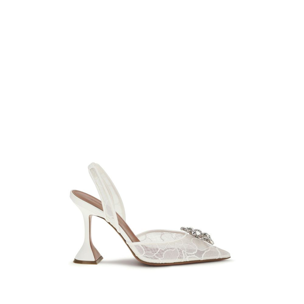 White Fabric High Heel Pumps