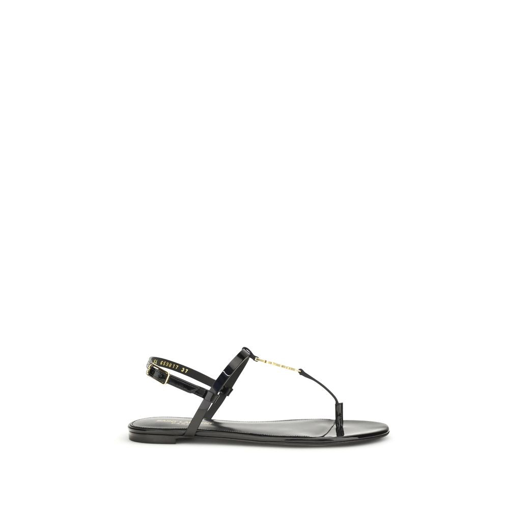 Black Calf Leather Bos Taurus Flat Sandals