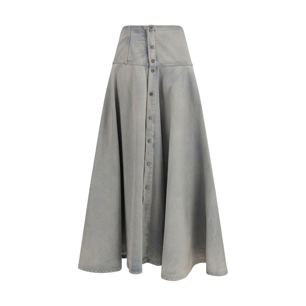 Blue Cotton Midi Skirt