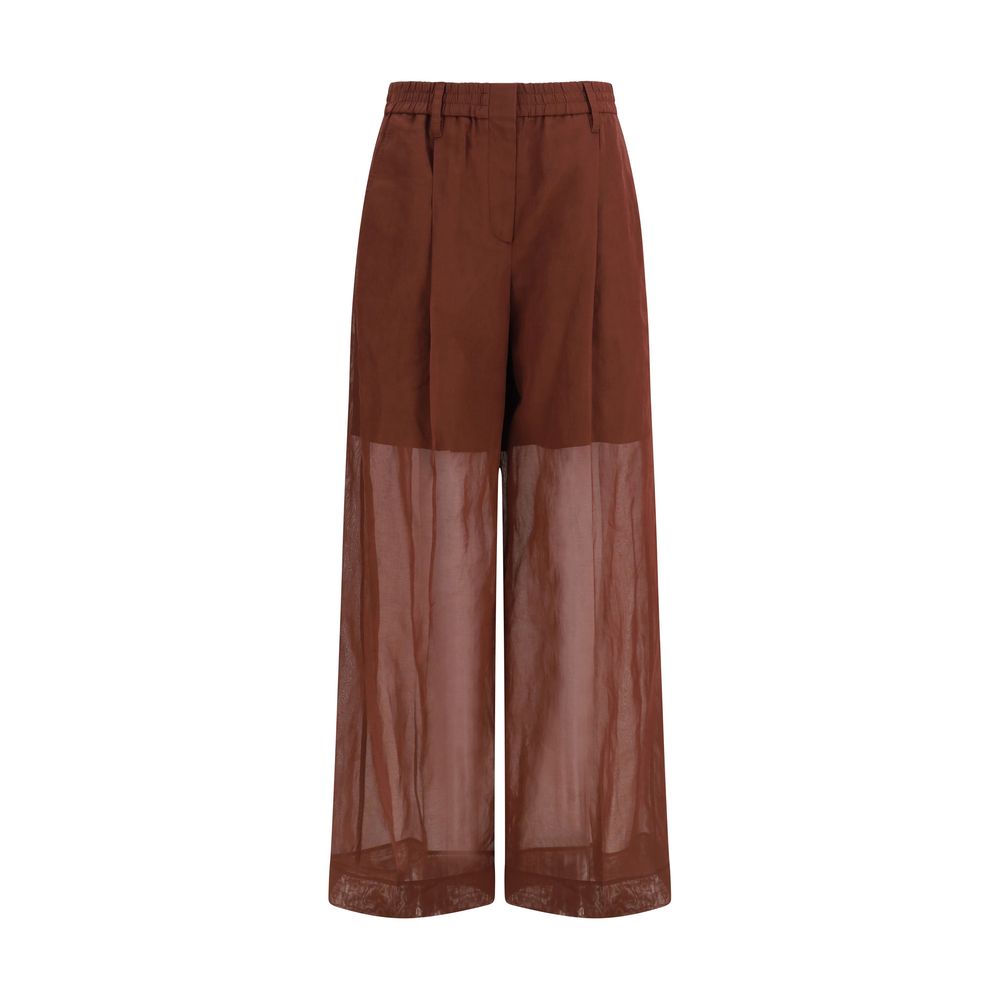 Brown Cotton Casual Pants