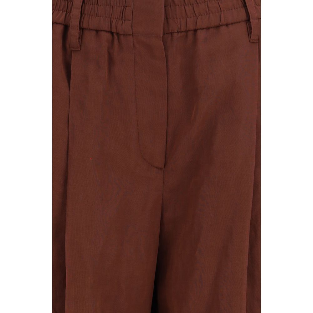 Brown Cotton Casual Pants