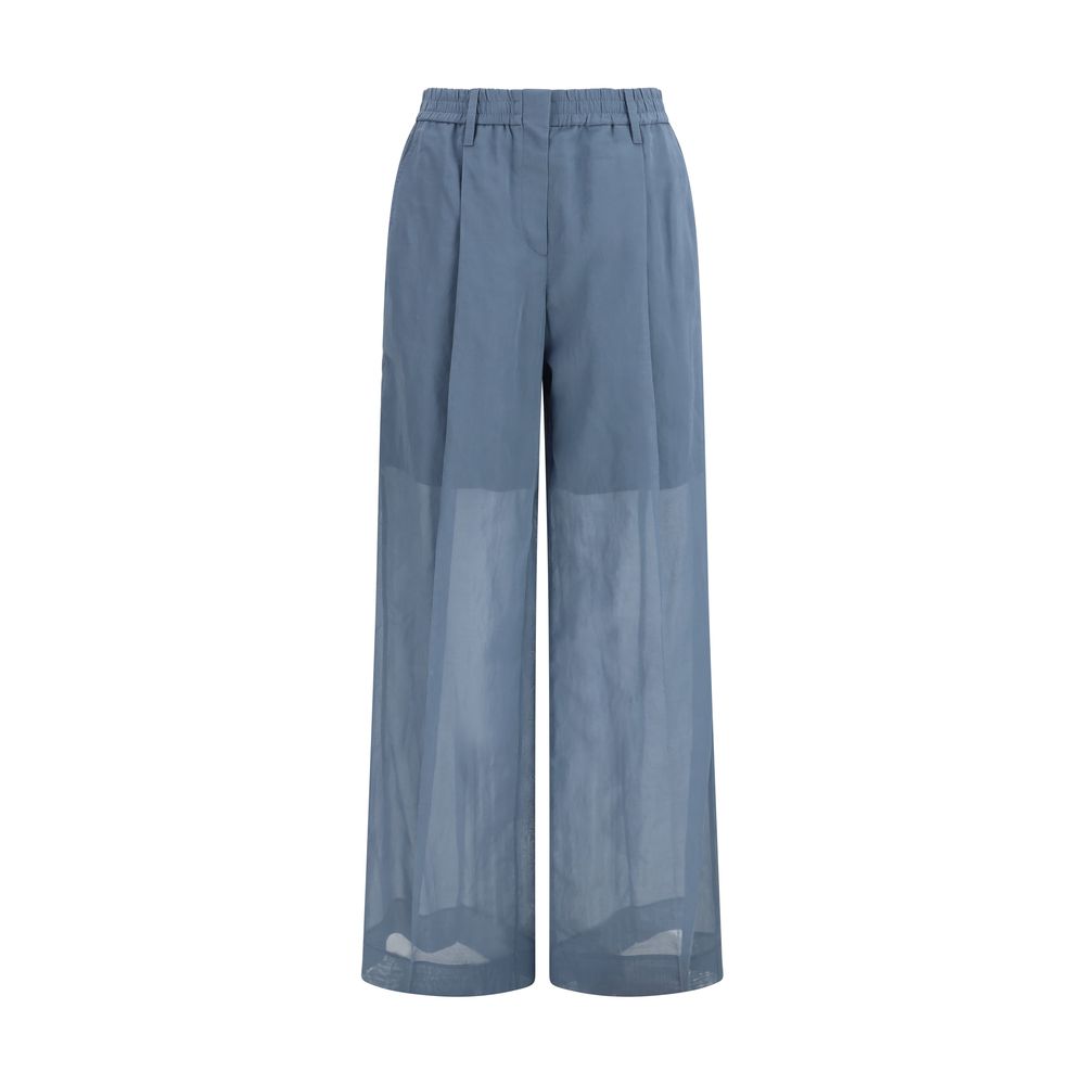 Blue Cotton Casual Pants