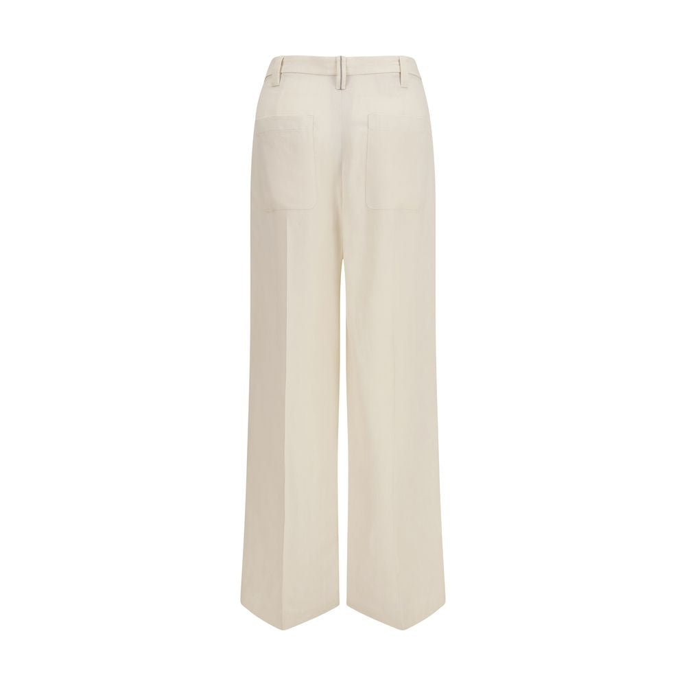 Beige Viscose Casual Pants