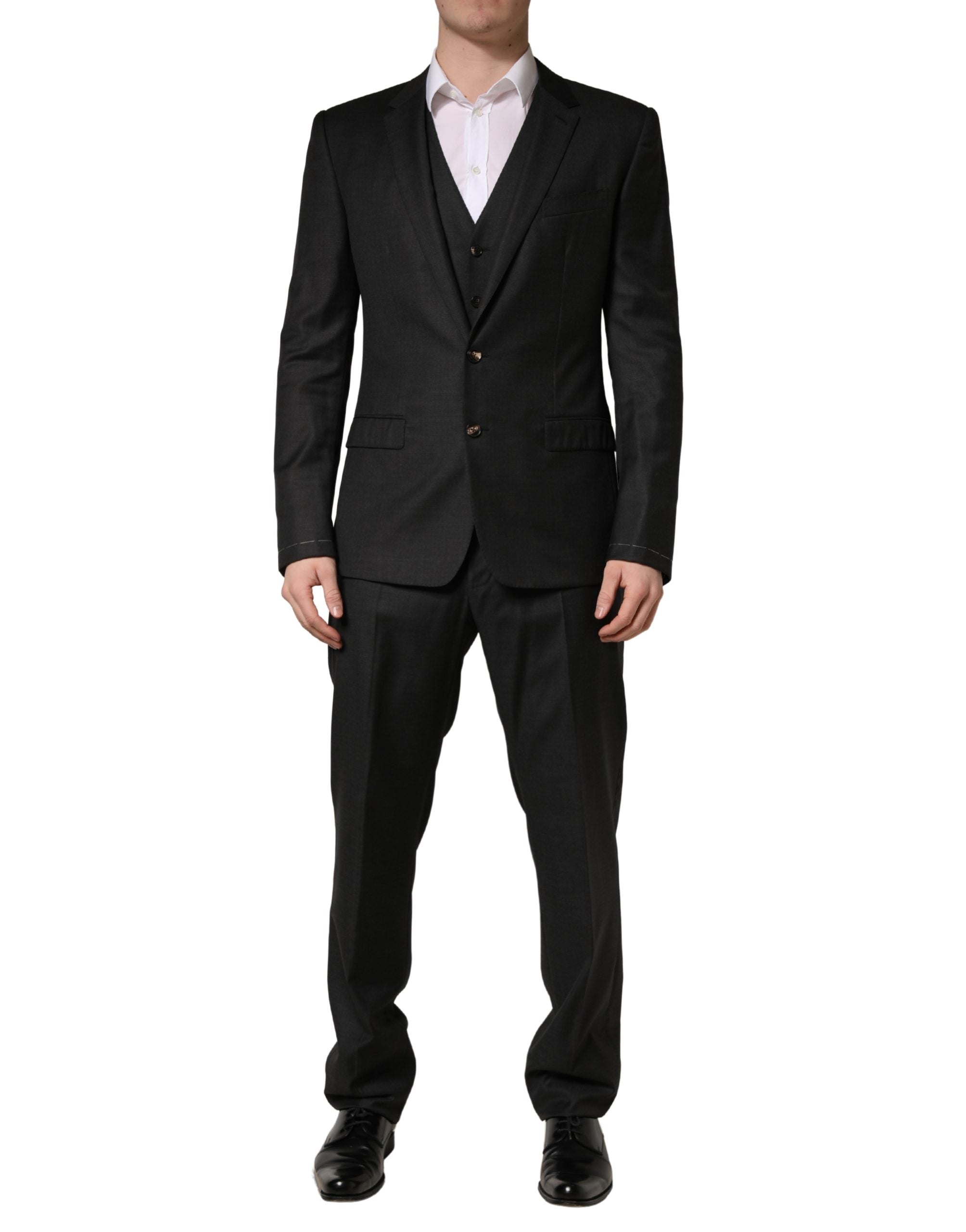 Black Wool Slim Fit Formal 3 Piece Men Suit