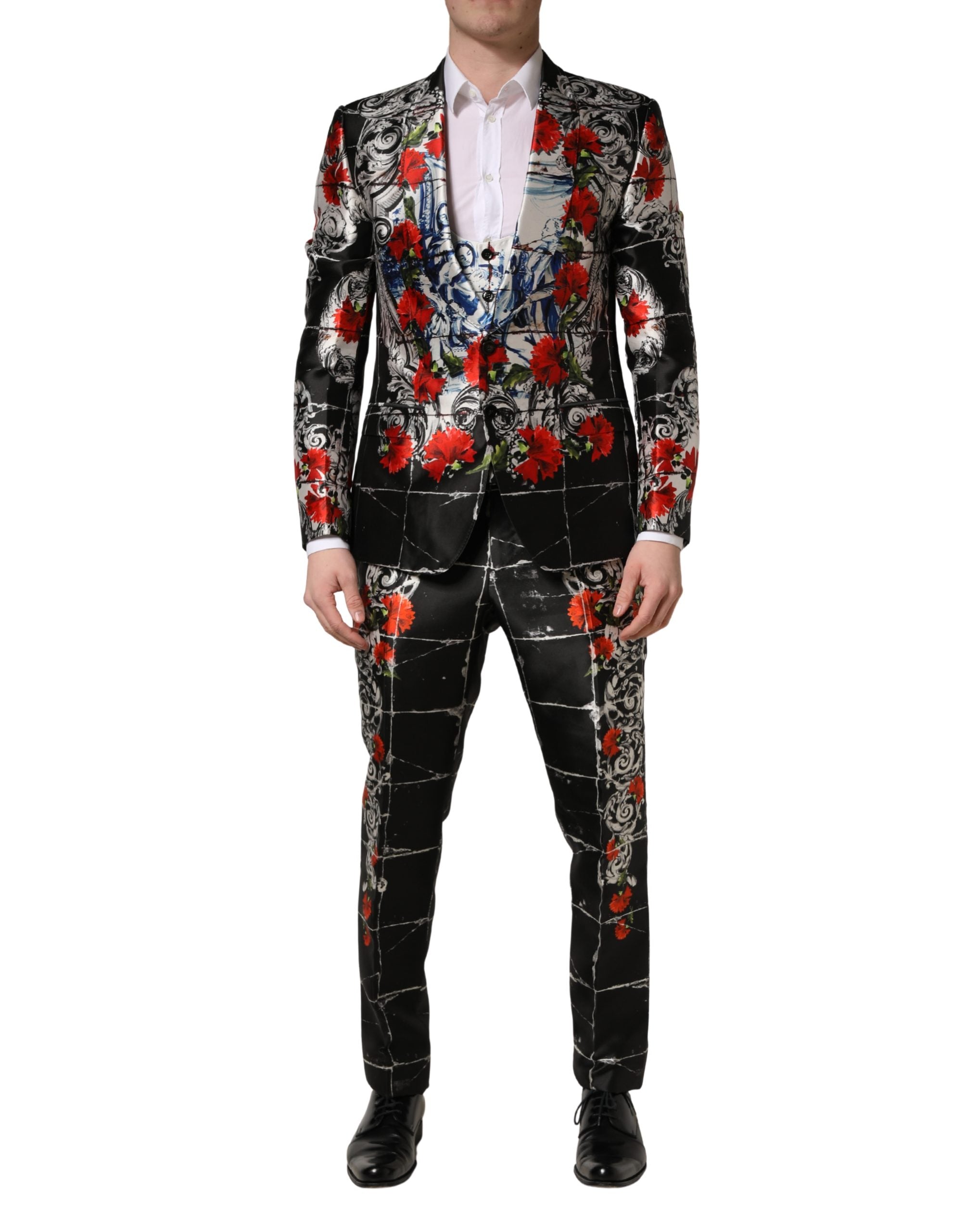 Black Floral 2 Buttons Formal 3 Piece Suit