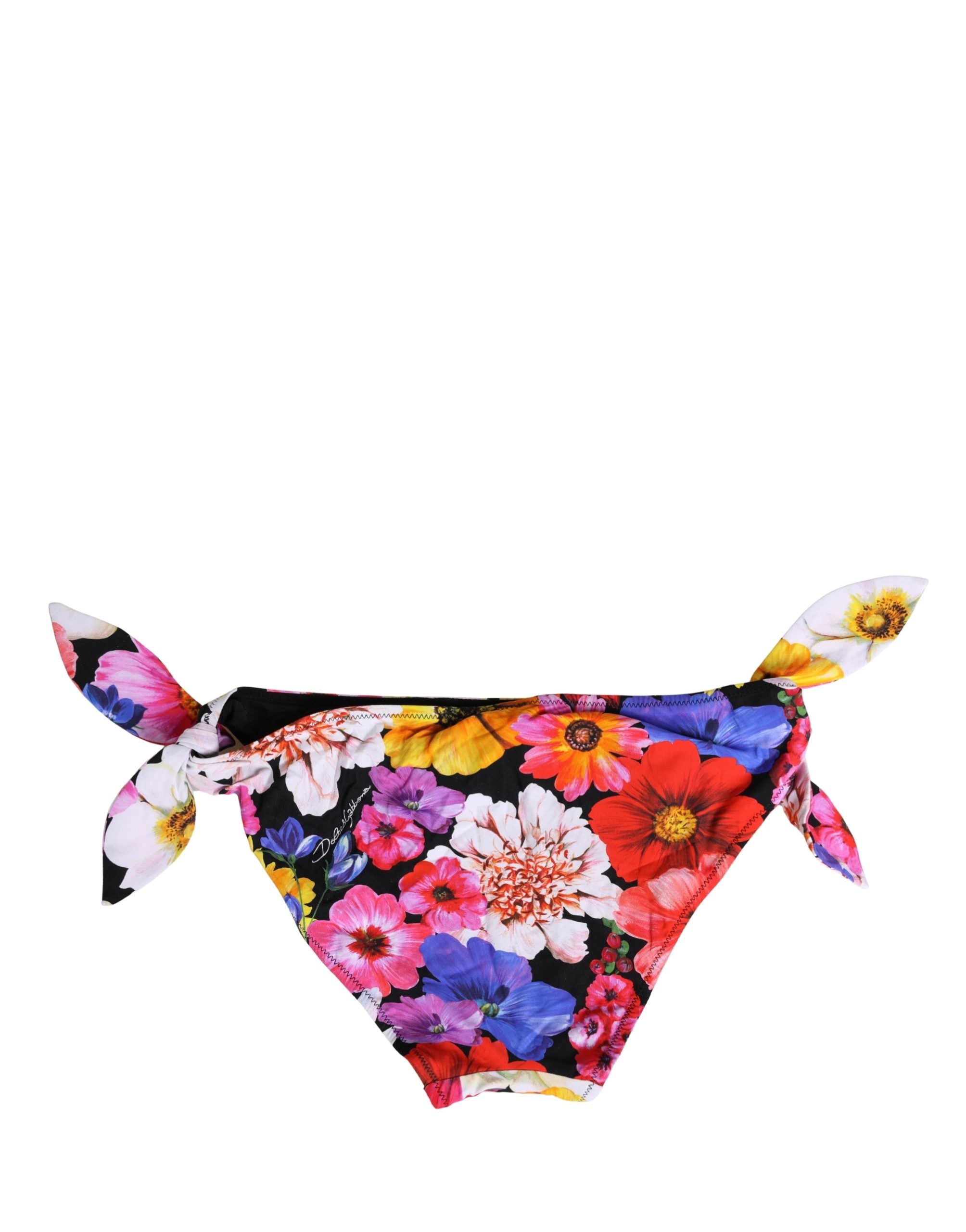 Black Floral Print Swimsuit Bikini Bottom Swimwear