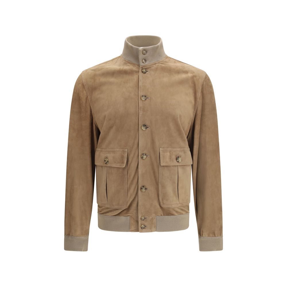 Beige Calf Leather Bos Taurus Bomber