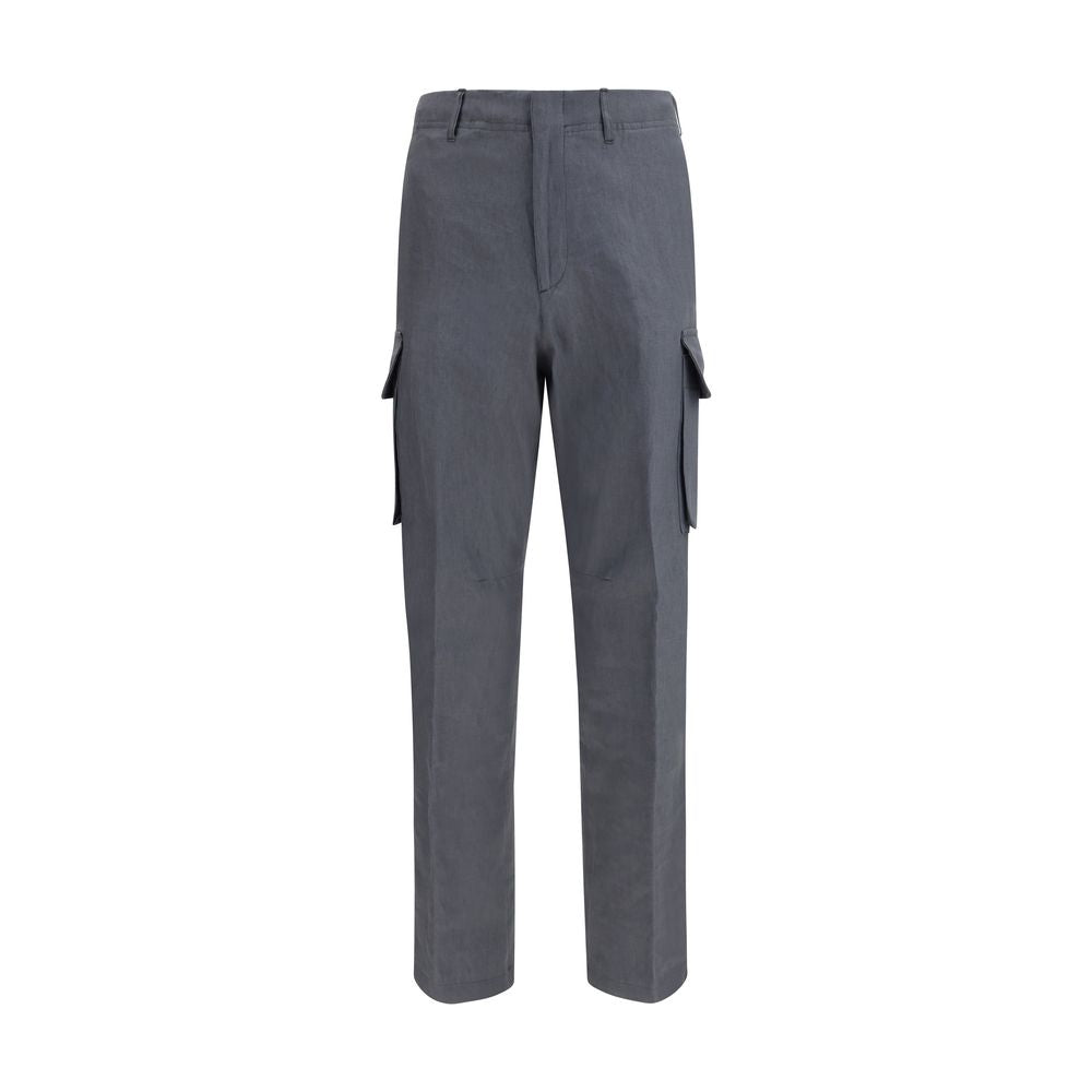 Gray Linen Cargo Pants