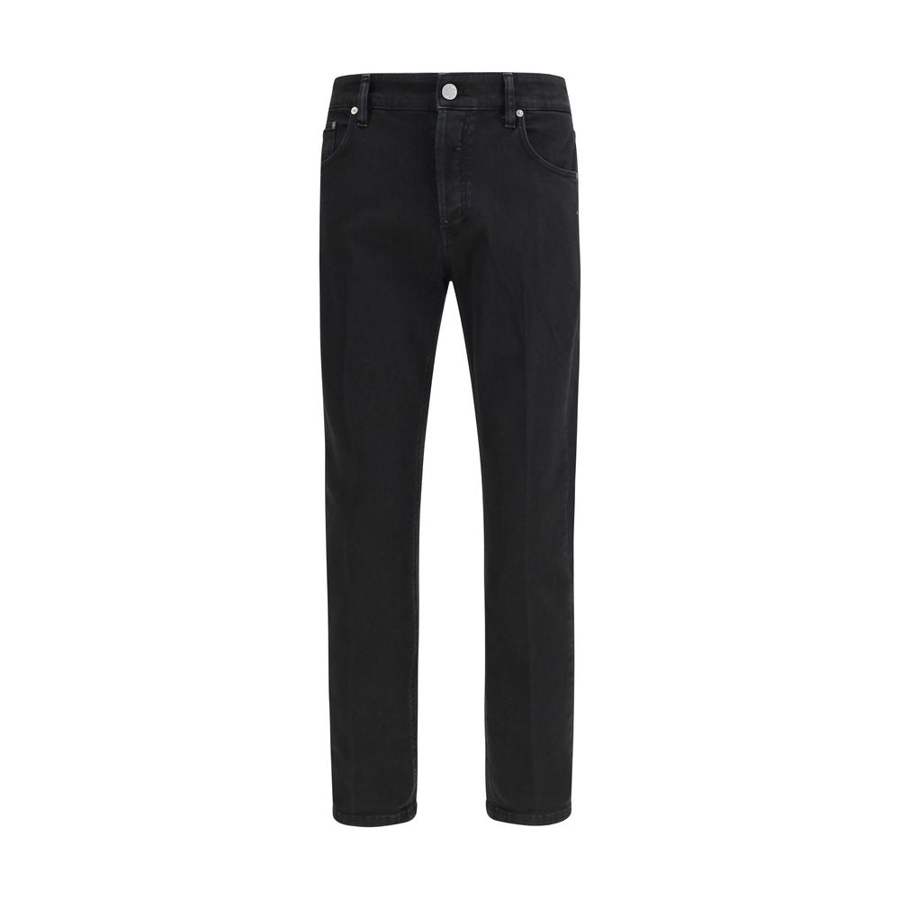 Black Cotton Tapered Jeans