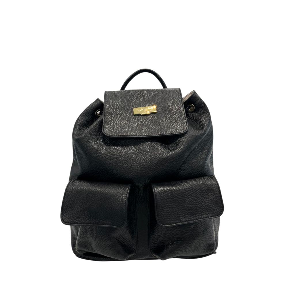 Black Leather Women Backpack
