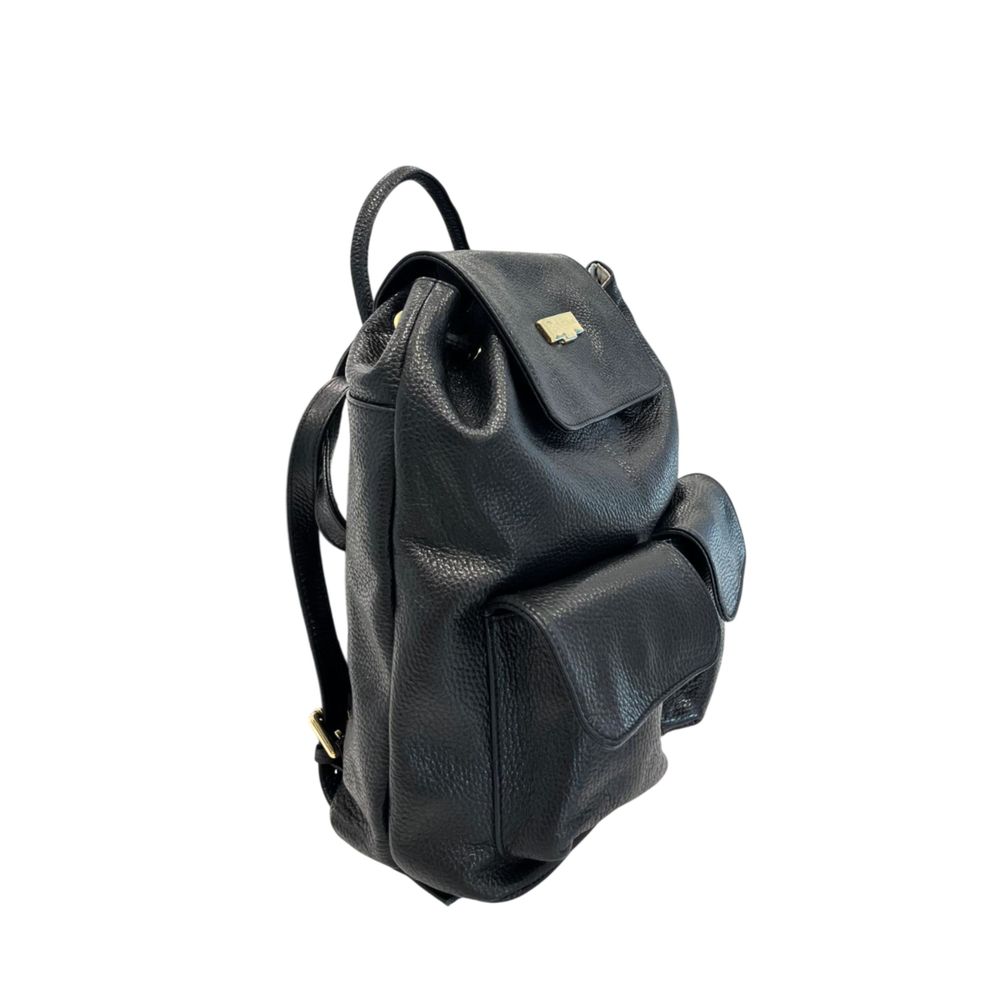 Black Leather Women Backpack