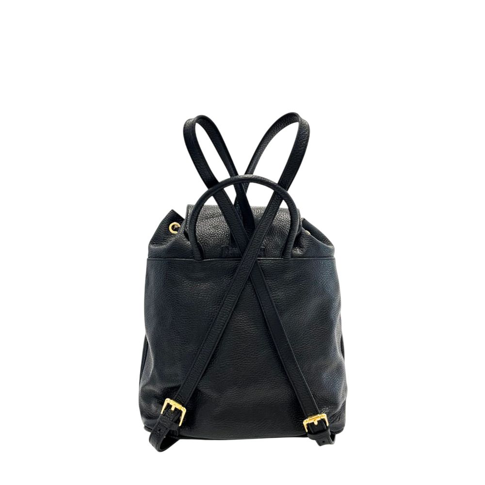 Black Leather Women Backpack