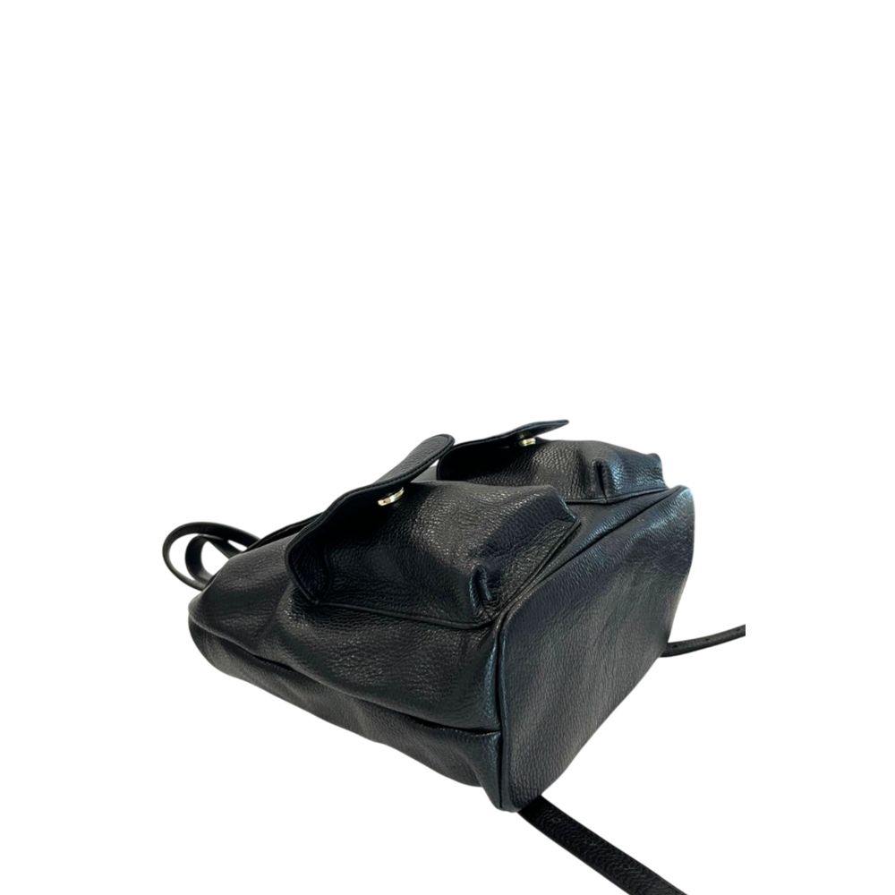 Black Leather Women Backpack