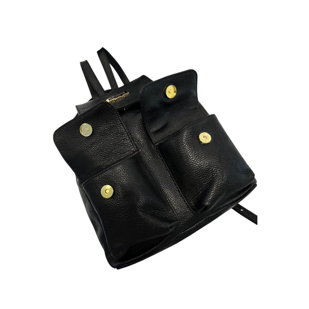 Black Leather Women Backpack