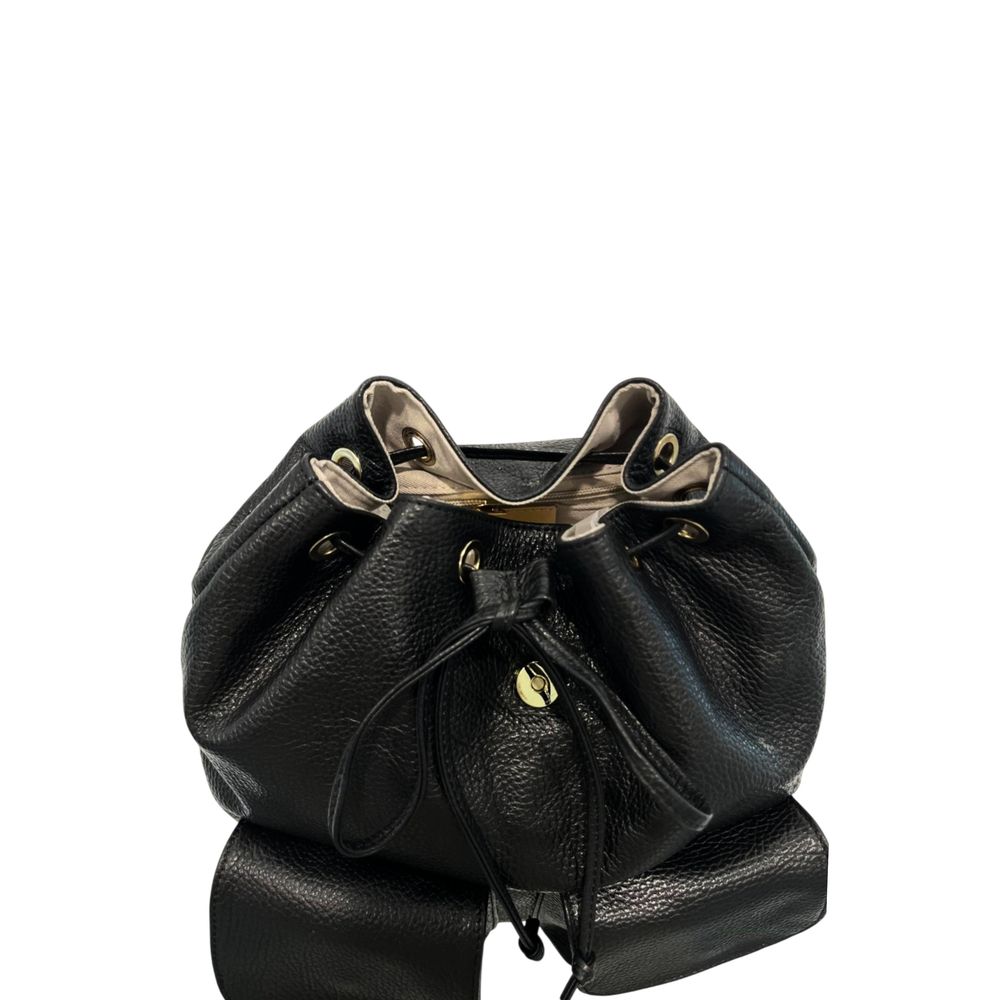 Black Leather Women Backpack
