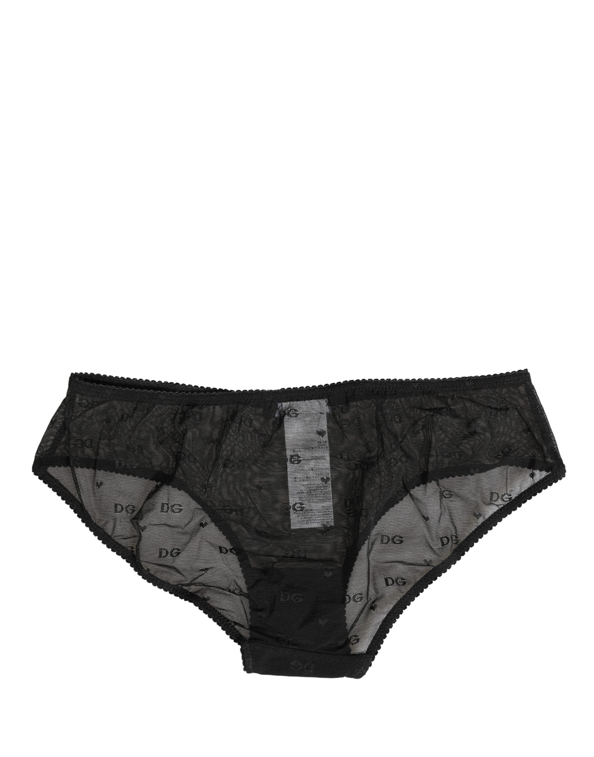 Black Sheer Mesh Lace Logo Brief Panty Underwear