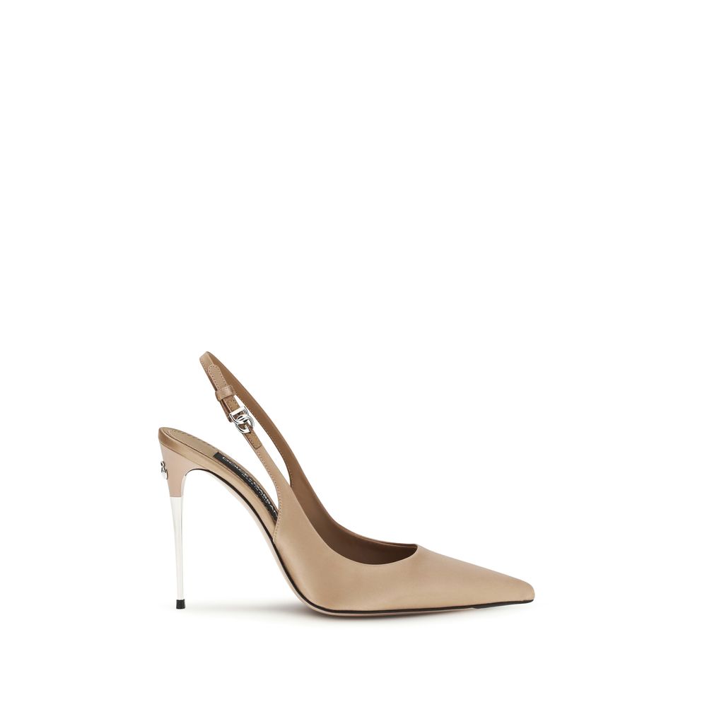 Beige Silk High Heel Pumps