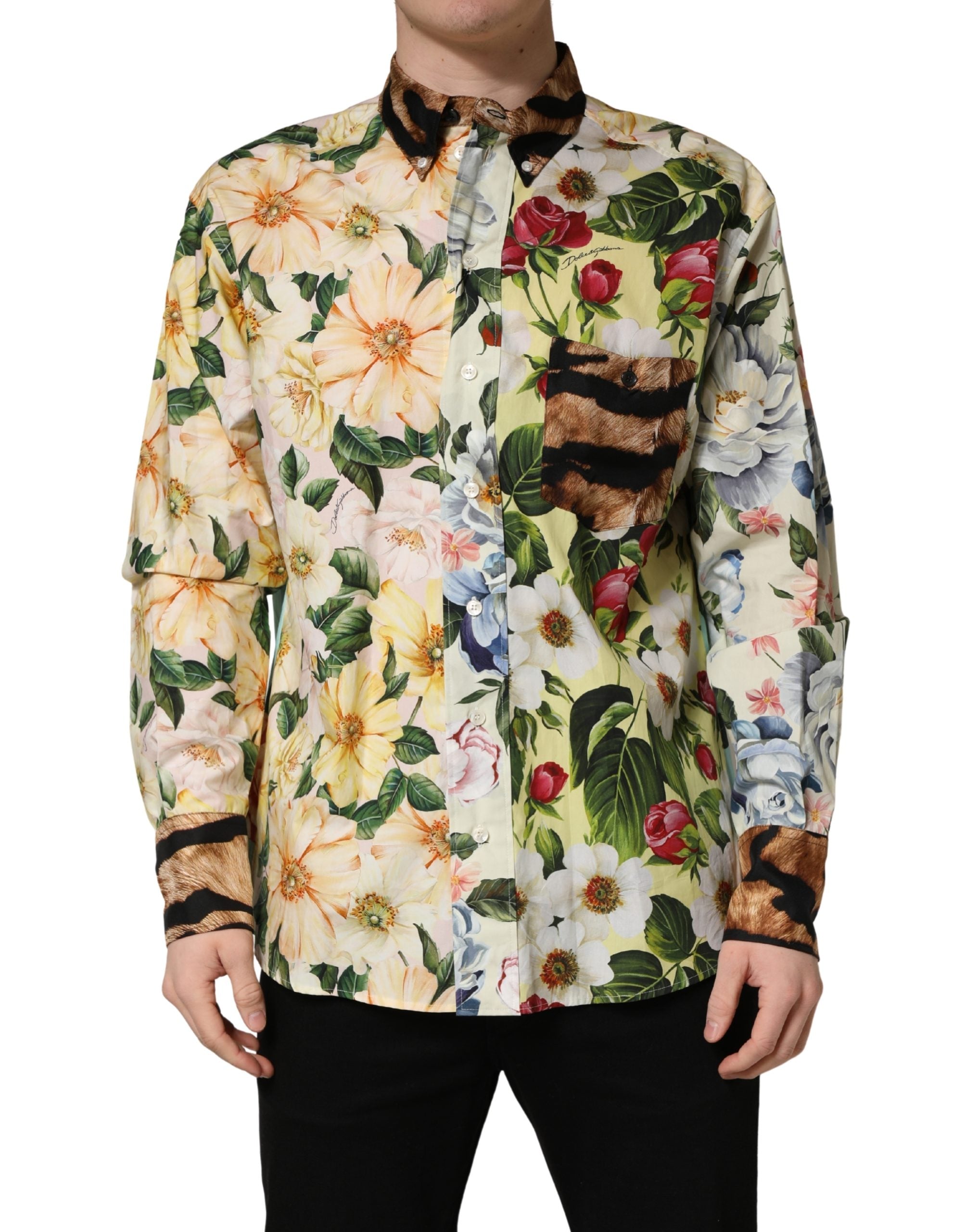 Multicolor Floral Animal Print Collared Shirt